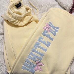 White Fox Boutique Pale Yellow Sweatpants with Pink Bow Embroidery